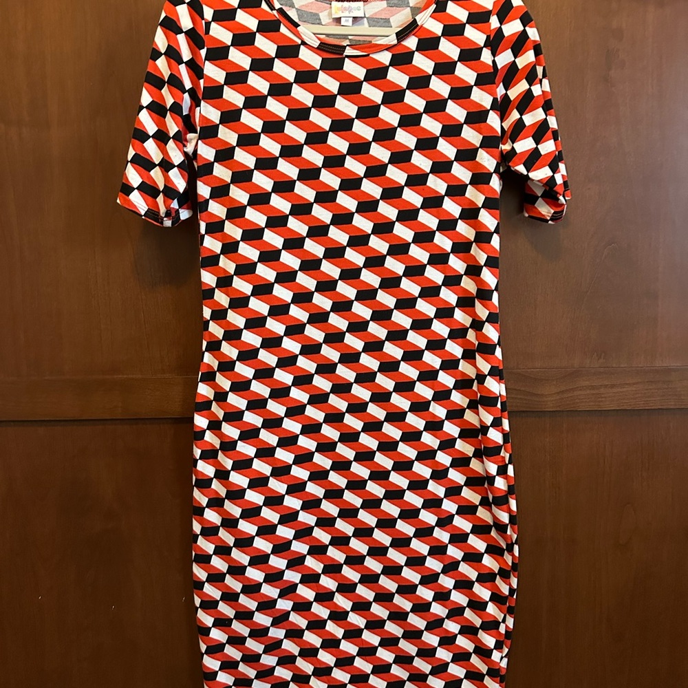 LulaRoe Julia Geometric Red and Black Dress Medium